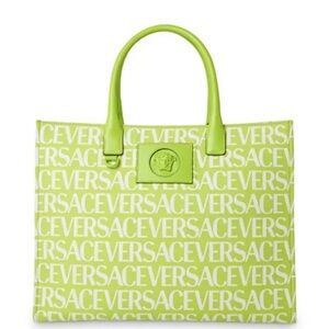 Versace La Medusa Logo Print Canvas Tote